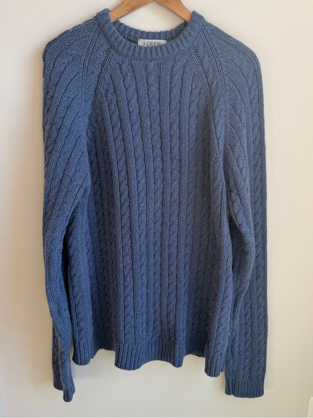 J. Crew Y2K Cotton Wool Blend Chunky Cable Knit Fisherman Sweater Mens XL Blue